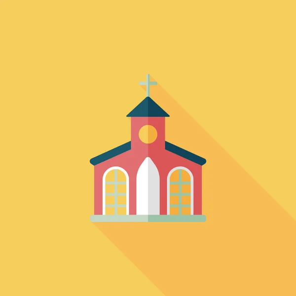 Building church flat icon with long shadow, eps10 — стоковый вектор