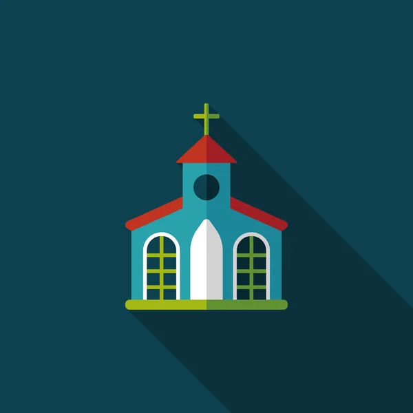 Building church flat icon with long shadow, eps10 — стоковый вектор