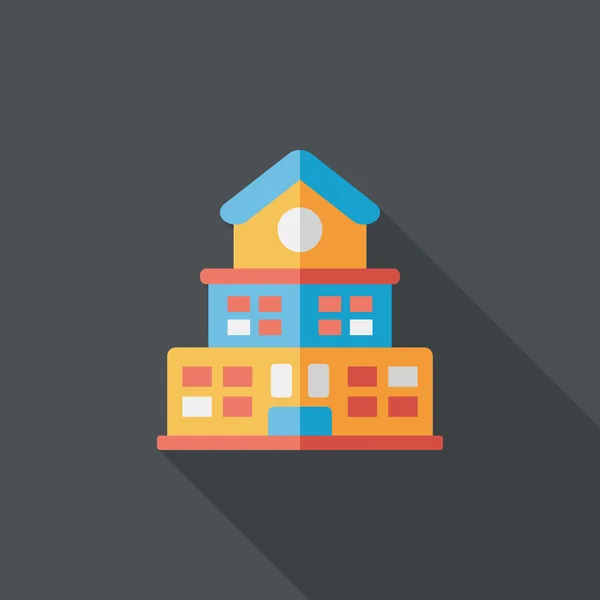 Building school flat icon with long shadow, eps10 — стоковый вектор