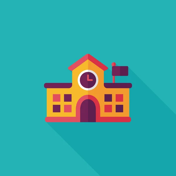 Building school flat icon with long shadow, eps10 — стоковый вектор