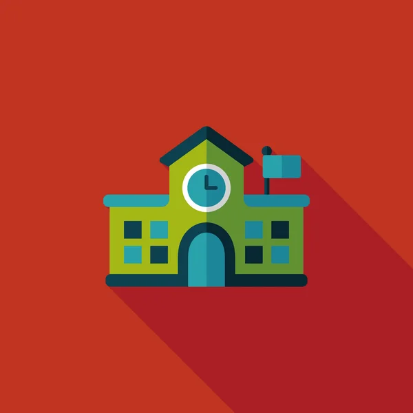 Edificio de la escuela icono plano con sombra larga, eps10 — Vector de stock