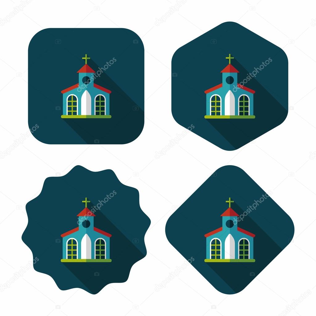 Building church flat icon with long shadow,eps10