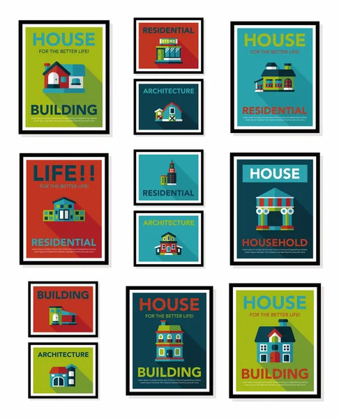 Building poster flat design background set, eps10 — Stock Vector