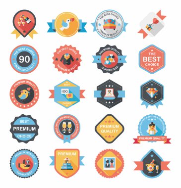 Düğün rozet afiş düz tasarım arka plan ayarlamak, eps10