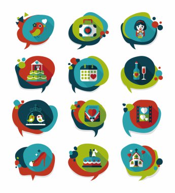 Düğün konuşma balonu düz tasarım arka plan ayarlamak, eps10