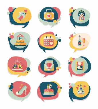 Düğün konuşma balonu düz tasarım arka plan ayarlamak, eps10