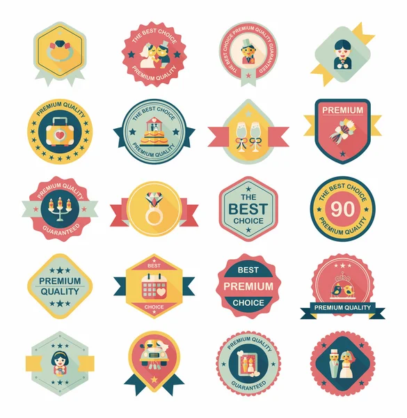 Bruiloft badge banner platte ontwerp achtergrond instellen, eps10 — Stockvector