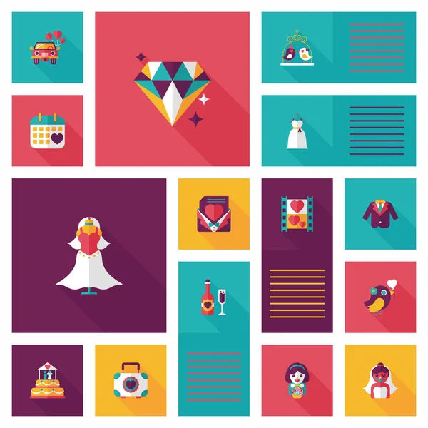 Matrimonio ui design piatto sfondo set, eps10 — Vettoriale Stock