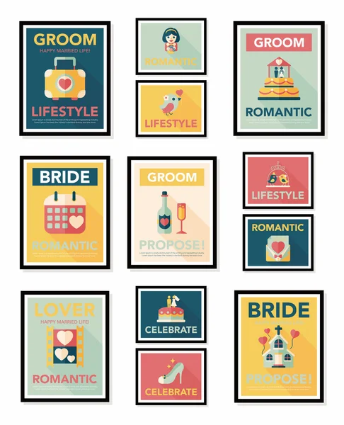 Wedding poster flat design background set, eps10 — Stock Vector