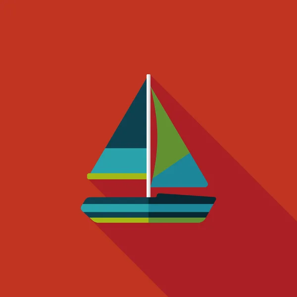 Trasporti barca a vela icona piatta con lunga ombra, eps10 — Vettoriale Stock