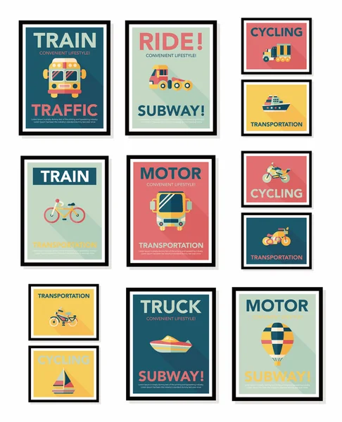 Transportation poster flat design background set, eps10 — Stock Vector