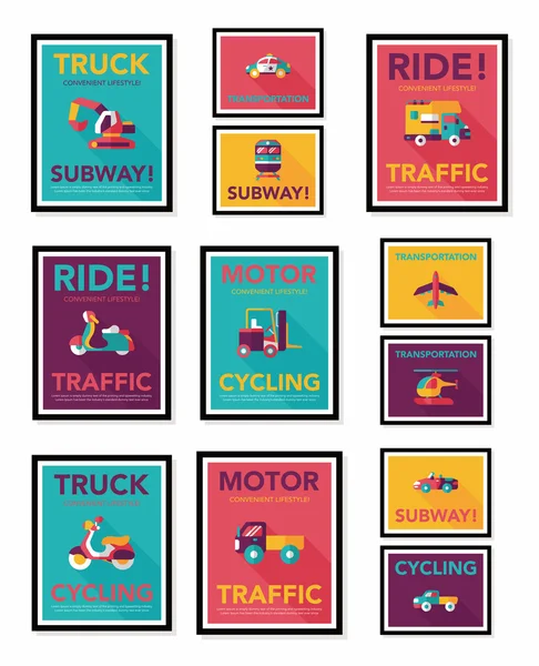 Transportation poster flat design background set, eps10 — Stock Vector