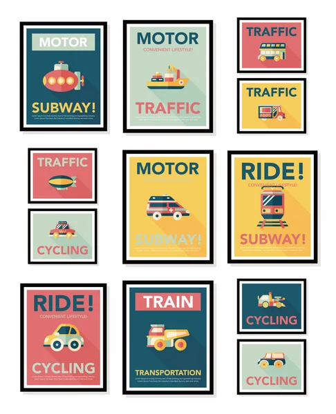 Transportation poster flat design background set, eps10 — Stock Vector