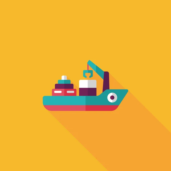 Транспорт Container ship flat icon with long shadow, eps10 — стоковый вектор