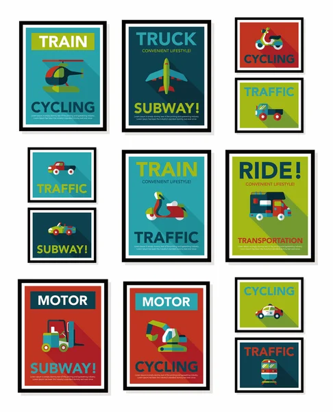 Transportation poster flat design background set, eps10 — Stock Vector