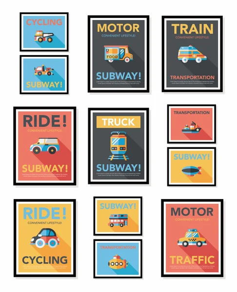 Transportation poster flat design background set, eps10 — Stock Vector