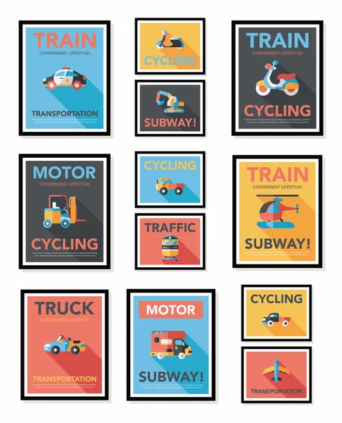 Transportation poster flat design background set, eps10 — Stock Vector