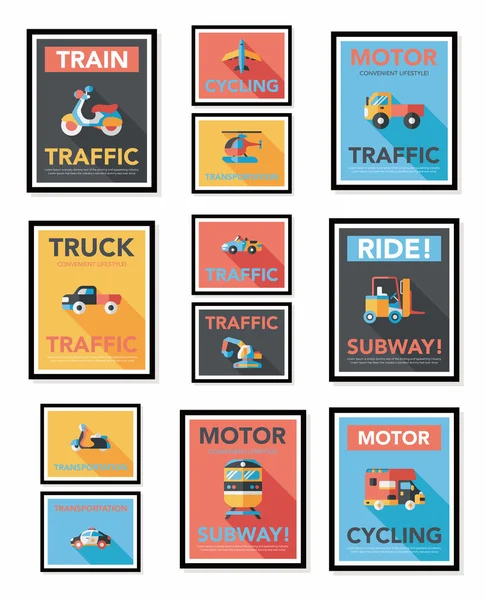 Transportation poster flat design background set, eps10 — Stock Vector