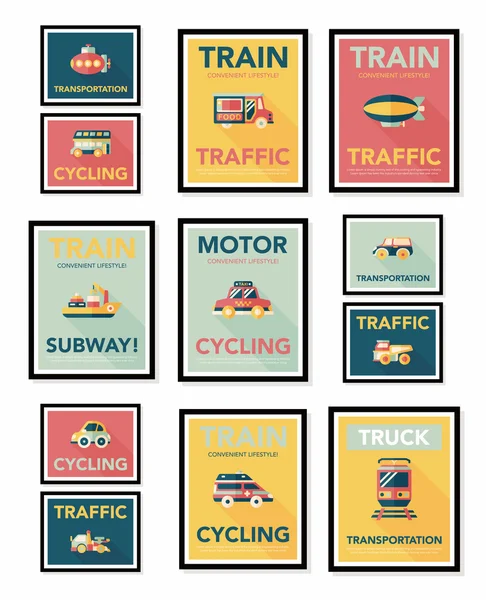 Transportation poster flat design background set, eps10 — Stock Vector