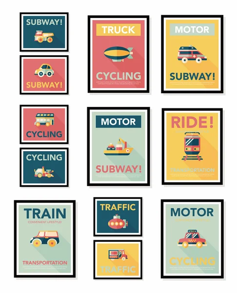 Transportation poster flat design background set, eps10 — Stock Vector