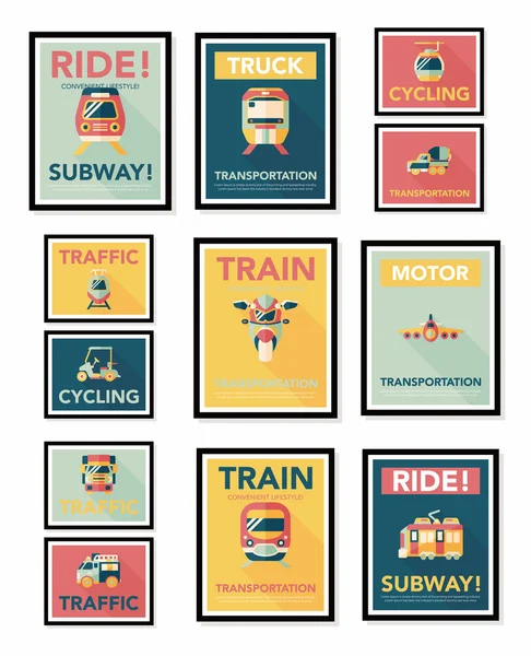 Transportation poster flat design background set, eps10 — Stock Vector