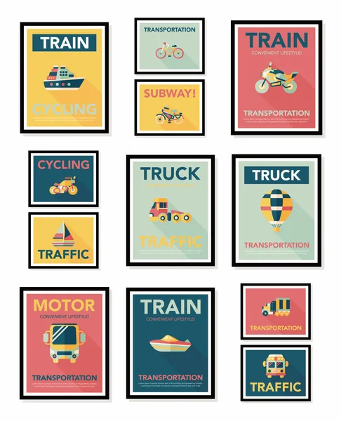Transportation poster flat design background set, eps10 — Stock Vector