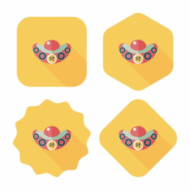 Çin yeni yılı düz simgesi ile uzun gölge, eps10, Altın külçe wi