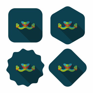 Çin yeni yılı düz uzun gölge, eps10, Altın külçe ile kutsal kişilerin resmi bana