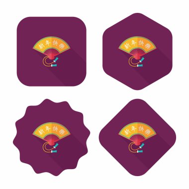 Çin yeni yılı uzun gölge, eps10, ile düz simgesi fan w katlama