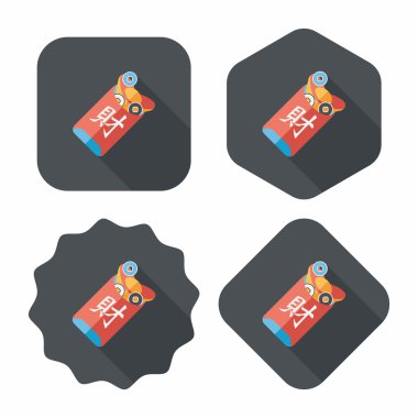 Chinees Nieuwjaar rode platte pictogram van de envelop met de lange schaduw, eps10