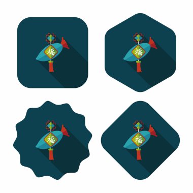 Çin yeni yılı düz simgesi ile uzun gölge, eps10, şanslı beyaz r