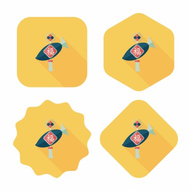 Çin yeni yılı düz simgesi ile uzun gölge, eps10, şanslı beyaz r