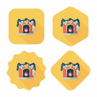 Noel şömine süsleme düz simgesiyle uzun gölge eps10