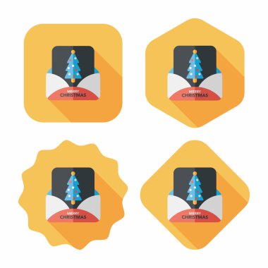 Noel kartı düz simgesi ile uzun gölge, eps10