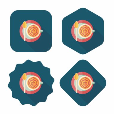 kahve latte sanat düz simgesiyle uzun gölge, eps10