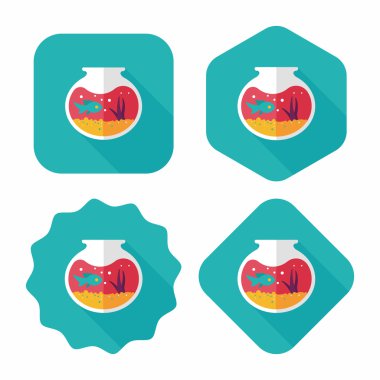 Uzun Gölge, eps10 ile evde beslenen hayvan balık yuvarlak kase düz simgesi