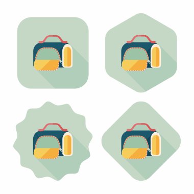 Evde beslenen hayvan köpek seyahat kafes düz simgesiyle uzun gölge, eps10