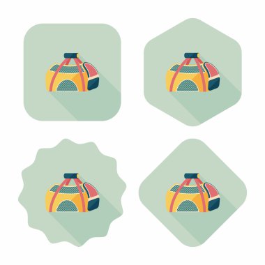 Evde beslenen hayvan köpek seyahat kafes düz simgesiyle uzun gölge, eps10