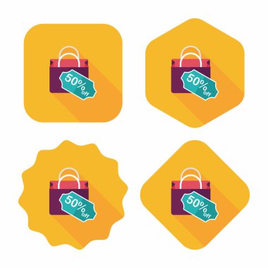 kağıt çanta düz simgesi uzun gölge, eps10 ile alışveriş