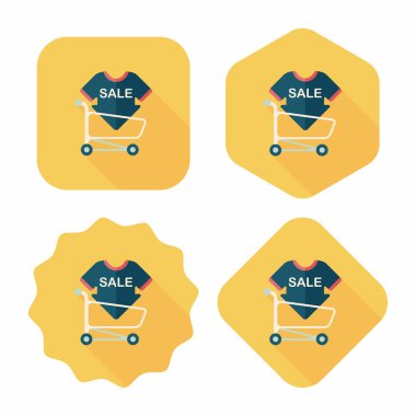 Satılık işareti yönetim kurulu ve sepeti düz simgesi uzun gölge, eps ile alışveriş