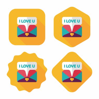 Sevgililer günü aşk mektubu düz simgesiyle uzun gölge, eps10