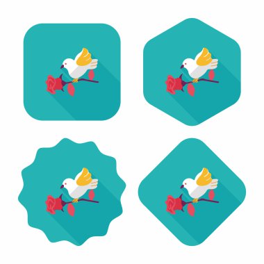 Sevgililer sevgilisi kuş düz simgesi ile uzun gölge, eps10