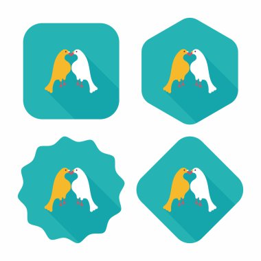 Sevgililer sevgilisi kuş düz simgesi ile uzun gölge, eps10