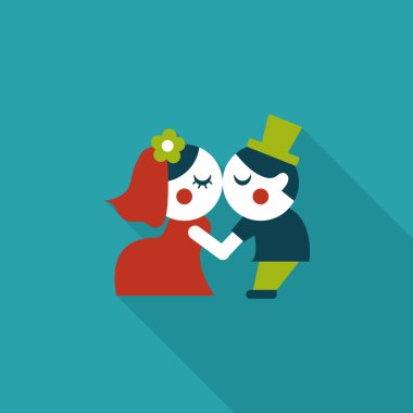 Düğün Çift düz simgesi ile uzun gölge, eps10