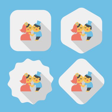 Düğün Çift düz simgesi ile uzun gölge, eps10