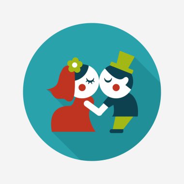 Düğün Çift düz simgesi ile uzun gölge, eps10