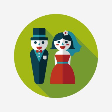 Düğün Çift düz simgesi ile uzun gölge, eps10