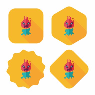 Halloween vlam duivel platte pictogram met lange schaduw, eps10