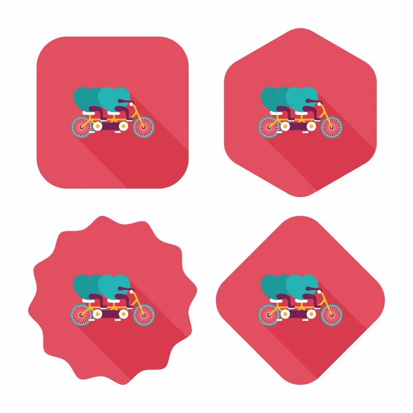 Valentine's Day love heart couple riding bicycle flat icon with — Stock Vector