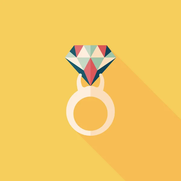 Vorschlag Diamant-Ring flache Sende-Symbol mit langen Schatten,eps10 — Stockvektor